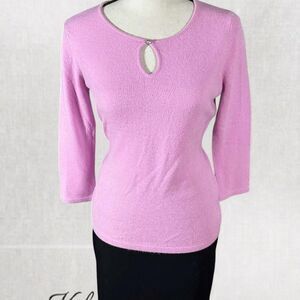 Preppy Soft Pink Teardrop Neckline Basic Sweater